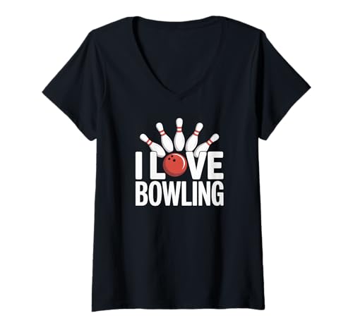 Damen Lustiger Pinsball für Bowling-Enthusiasten T-Shirt mit V-Ausschnitt von Strike Enthusiast Pins Balls Sport Passion