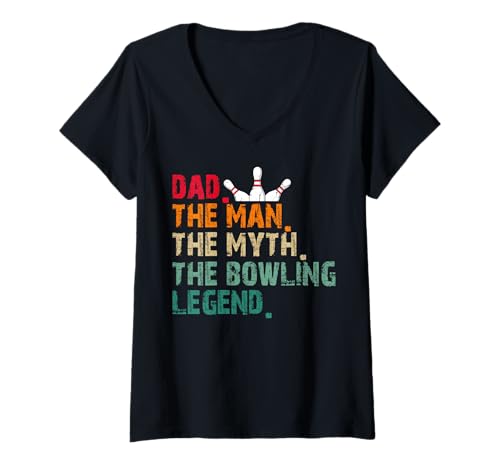 Damen Papa Der Mann Der Mythos Die Bowlinglegende T-Shirt mit V-Ausschnitt Damen Papa Der Mann Der Mythos Die Bowlinglegende T-Shirt mit V-Ausschnitt von Strike Kingpin
