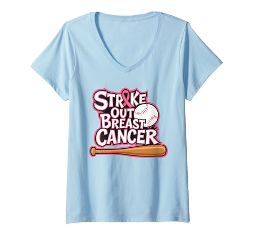 Damen Strike Out Brustkrebs Baseball Krieger Männer Frauen T-Shirt mit V-Ausschnitt von Strike Out Breast Cancer Baseball Women Graphics