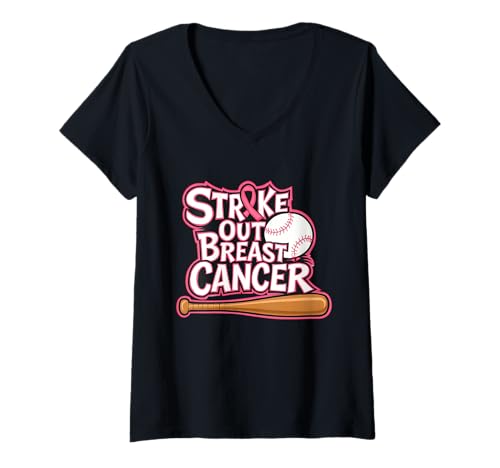 Damen Strike Out Brustkrebs Baseball Krieger Survivor Männer Frauen T-Shirt mit V-Ausschnitt von Strike Out Breast Cancer Baseball Women Outfits