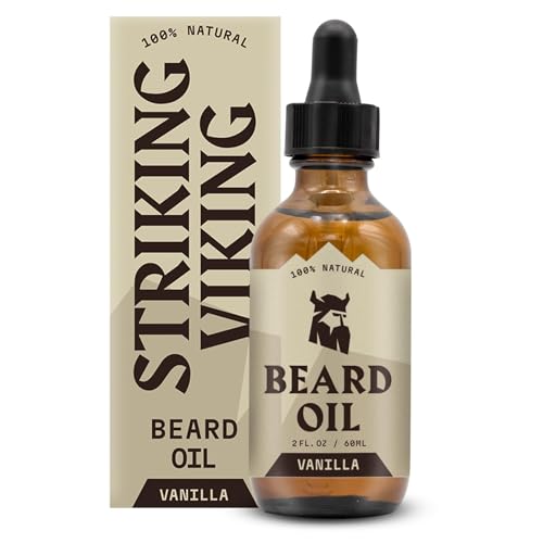 Striking Viking Bartöl Vanille - 60 ml (1er Pack) - Für Herren & wachstumsfördernd - mit natürlichen Argan- & Jojobaölen, spendet Feuchtigkeit & reduziert Juckreiz von Striking Viking