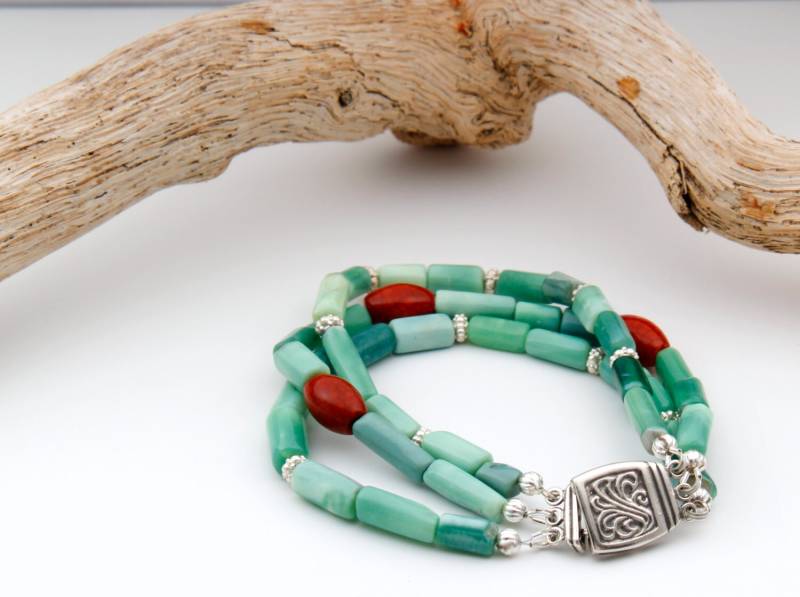 Grün Orange Armband Grün Schmuck Orange von StringUsAlong