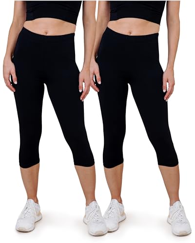 SES Damen Leggings Capri 3/4 2er Pack Schwarz Baumwolle (36/38) von SES