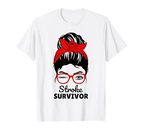 Schlaganfall Überlebende Messy Bun Frauen Frau Schlaganfall Bewusstsein Monat T-Shirt von Stroke Awareness Month Apparel Co