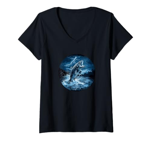 Damen Toller Bass mit Donner für Strom-Angelfreunde T-Shirt mit V-Ausschnitt von Strom Bass Outfit