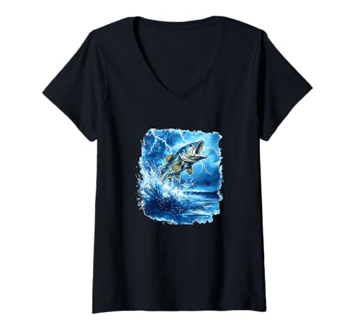 Damen Tolles Donnerbarsch-Kostüm für Sturm- und Angelfreunde T-Shirt mit V-Ausschnitt von Strom Bass Outfit