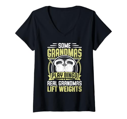Damen Some Grandmas Play Bingo Real Grandmas Lift T-Shirt mit V-Ausschnitt Damen Some Grandmas Play Bingo Real Grandmas Lift T-Shirt mit V-Ausschnitt von Strong Active Grandma Fitness Humor