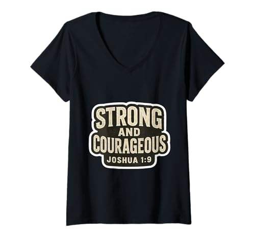 Damen Strong and Courageous Bibelvers Zitat Christian Joshua 1:9 T-Shirt mit V-Ausschnitt Damen Strong and Courageous Bibelvers Zitat Christian Joshua 1:9 T-Shirt mit V-Ausschnitt von Strong And Courageous Bible Verse Products