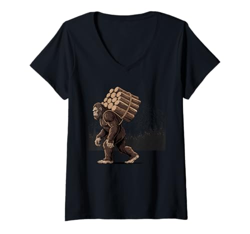 Damen Bigfoot Holzträger Funny Forest Mountain Cryptid T-Shirt mit V-Ausschnitt Damen Bigfoot Holzträger Funny Forest Mountain Cryptid T-Shirt mit V-Ausschnitt von Strong Bigfoot Logging Cryptid Forest Mountain