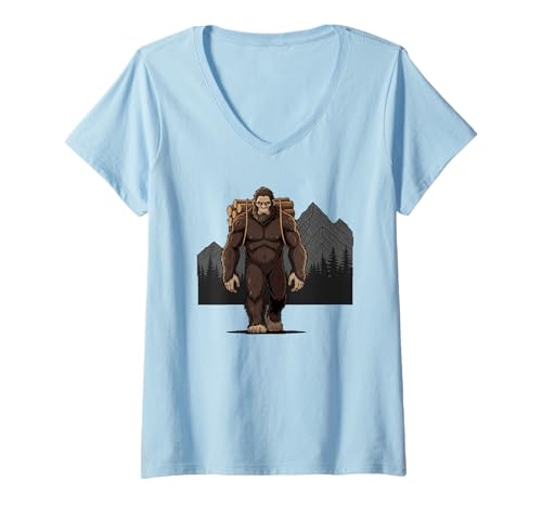 Damen Bigfoot Holzträger Funny Forest Mountain Cryptid T-Shirt mit V-Ausschnitt Damen Bigfoot Holzträger Funny Forest Mountain Cryptid T-Shirt mit V-Ausschnitt von Strong Bigfoot Logging Cryptid Forest Mountain