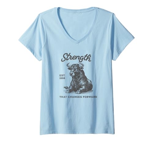 Damen Motivierendes Zitat Strength That Charges Forward T-Shirt mit V-Ausschnitt Damen Motivierendes Zitat Strength That Charges Forward T-Shirt mit V-Ausschnitt von Strong Character Inspiring Quote Bull Horns tees