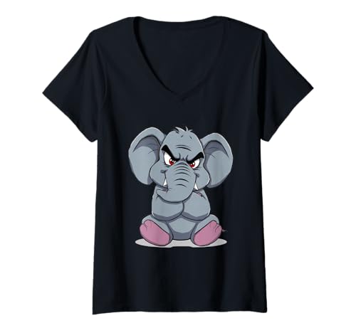 Damen Grimmiger Comic-Elefant mit verschränkten Armen T-Shirt mit V-Ausschnitt von Strong Design Studio