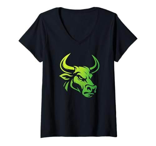 Damen Stierkopf Graffiti Tier Street Art Design T-Shirt mit V-Ausschnitt Damen Stierkopf Graffiti Tier Street Art Design T-Shirt mit V-Ausschnitt von Strong Flow