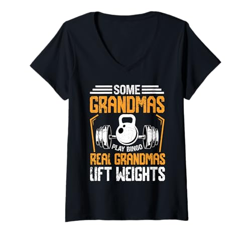 Damen Einige Omas Heben Gewichte, Spielen Bingo, Fitnessstudio, humorvolles Design T-Shirt mit V-Ausschnitt Damen Einige Omas Heben Gewichte, Spielen Bingo, Fitnessstudio, humorvolles Design T-Shirt mit V-Ausschnitt von Strong Grandmas Lift Weights Play Bingo Fun