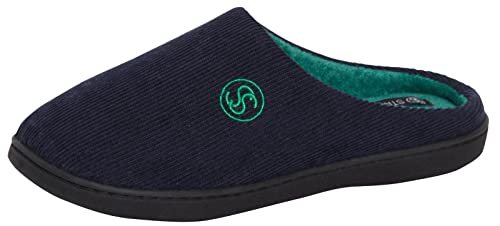 Strong Souls Herren Memory-Foam-Hausschuhe, offene Rückseite, Slip-On-Mules, Fleece-gefüttert, drinnen und draußen rutschfeste Hausschuhe, Geschenke für Männer, Marineblau, 40 2/3 EU von Strong Souls