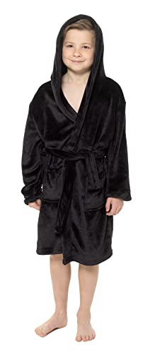 Strong Souls Jungen Morgenmantel Weiches Fleece Kapuzenmantel Kinder Bademantel für Jugendliche Hausmantel Loungewear, Schwarz, 146 von Strong Souls