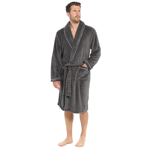 Strong Souls Luxuriöser Herren-Bademantel aus Fleece, weich, warm, Geschenk für Männer, Seilbesatz, Grau, XXL von Strong Souls