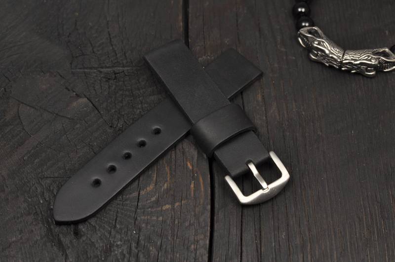 Handgefertigt Leder Herrenarmband Schwarz 16 Mm 18 20 21 22 24 Uhrenarmband von StrongHorseCraft