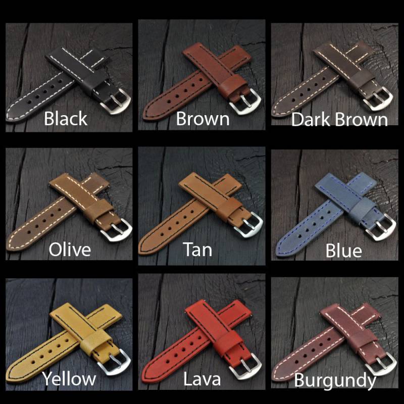 Handgefertigtes Leder Herren Uhrenarmband 16mm 18mm 20mm 22mm 24mm 26mm von StrongHorseCraft