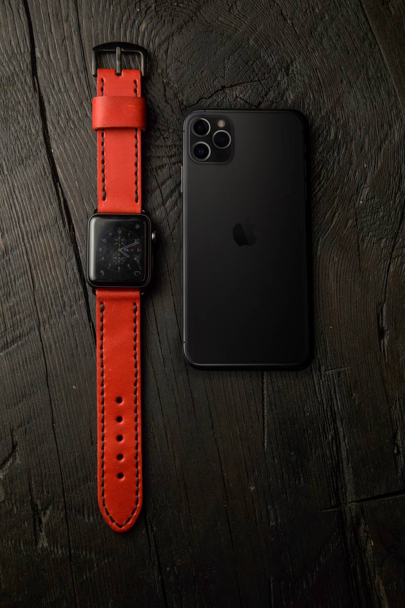 Handgefertigtes Lederarmband Für Apple Watch Band, Armband 45mm 41mm 44mm 40mm, Uhrenarmband Series 7 6 5 4 3 von StrongHorseCraft