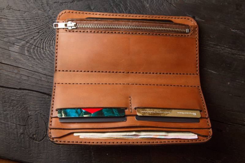 Handgemachte Leder Brieftasche, Herren Längere Rindsleder Personalisierte, Traditionelle Brieftasche Tan von StrongHorseCraft