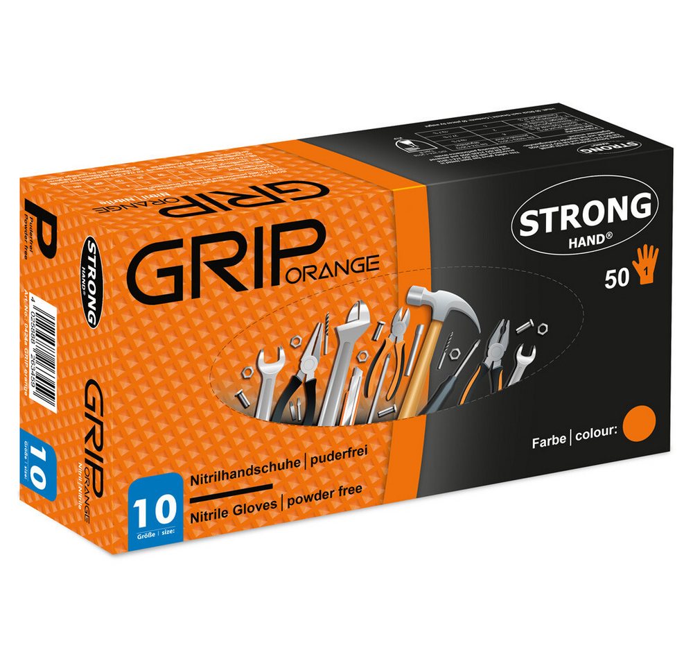 Stronghand Nitril-Handschuhe GRIP Einweghandschuhe Einmalhandschuhe schwarz orange Diamantstruktur von Stronghand