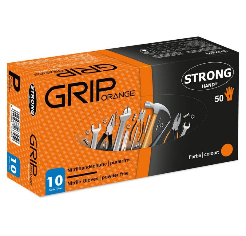 Stronghand Nitril-Handschuhe GRIP Einweghandschuhe Einmalhandschuhe schwarz orange Diamantstruktur von Stronghand