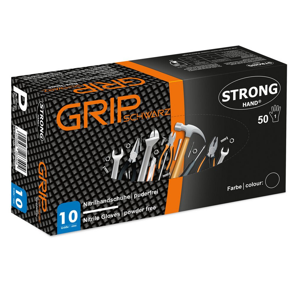 Stronghand Nitril-Handschuhe GRIP Einweghandschuhe Einmalhandschuhe schwarz orange Diamantstruktur von Stronghand