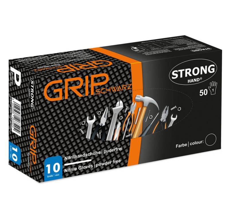Stronghand Nitril-Handschuhe GRIP Einweghandschuhe Einmalhandschuhe schwarz orange Diamantstruktur von Stronghand
