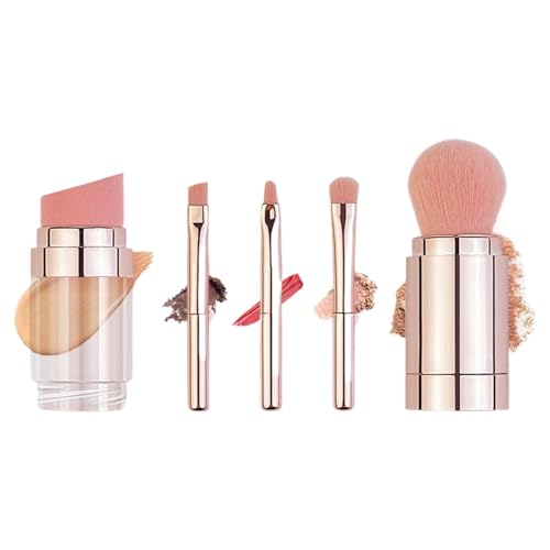 Reise Makeup Pinselset, 5-in-1 Foundation/Augenbrauen/Lippen/Lidschatten/Puderapplikator, Tragbare Beauty Tools Für Frauen Gesichtskosmetik Makeup Pinsel Set von Stronrive