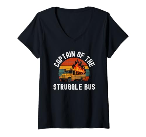 Damen Captain of The Struggle Bus Lustiger Kampfbus-Humor T-Shirt mit V-Ausschnitt Damen Captain of The Struggle Bus Lustiger Kampfbus-Humor T-Shirt mit V-Ausschnitt von Struggle Bus Humor Apparel Co.