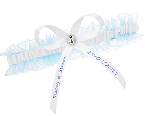 Hellblaues Strumpfband Organza - INDIVIDUELL BESCHRIFTET - von hochzeitsstrumpfband.de