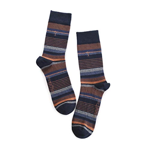 Strumpfbar Fashion Socken Multi Colour Streifen „Stripes on the Rocks“, mit kleiner Cocktailglas Stickerei und mit bequemen Pique Bündchen Baumwolle (Navi, 43-46) von Strumpfbar