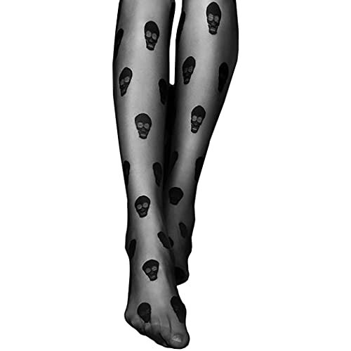 FIORE HALLOWEEN Damen Gemusterte Strumpfhose Schädel Schläger Spinne Spinnennetz Totenkopf Party (2-S, Agent Skully) von Strumpfhose