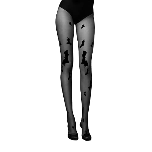 FIORE HALLOWEEN Damen Gemusterte Strumpfhose Schädel Schläger Spinne Spinnennetz Totenkopf Party (3-M, Hello Gotham) von Strumpfhose