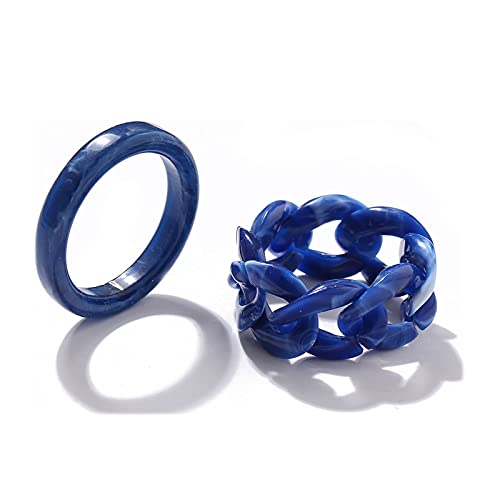 Sttiafay 2 Stück Harzringe Für Frauen und Mädchen Acryl Dünne Runde Ringe Retro Durchscheinend Knoten Knuckle Stapelring Set Schmuck Geschenke (Blau) von Sttiafay