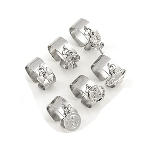 Sttiafay 6Pcs Knöchel Ringe Set niedlich Schmetterlinge Blume Charme Aussage Ringe Stacking Midi Finger Ringe Vintage einstellbare offene Band Ring Set Schmuck für Frauen und Teenager-Mädchen von Sttiafay