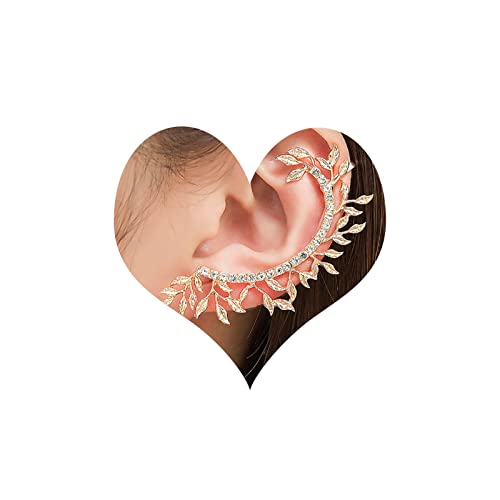 Sttiafay Blattgold Ohrmanschette Ohrringe Zirkonia Langer Clip Auf Ohrringe Ohrwickel Ohrring Boho Strass Crawler Ohrringe Schmuck Für Frauen Teenager Mädchen von Sttiafay