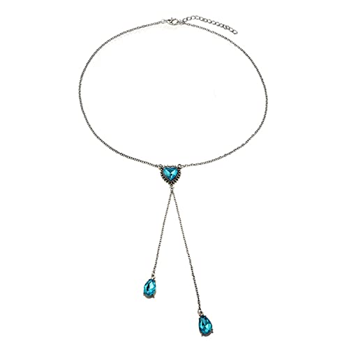 Sttiafay Blauer Kristall Y Anhänger Halskette Zierliche Teardrop Quarz Halskette Silber Lange Kette Lariat Halskette Schmuck für Frauen und Teenager Mädchen von Sttiafay