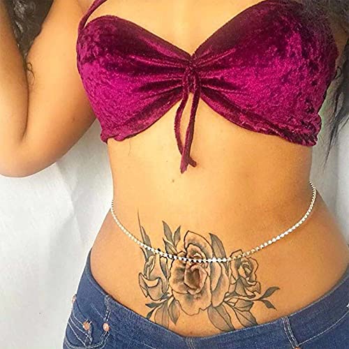 Sttiafay Bohemian Strass Körperkette Silber Taille Bikini Strand Sexy Körpergürtel für Damen und Mädchen (einlagig) von Sttiafay