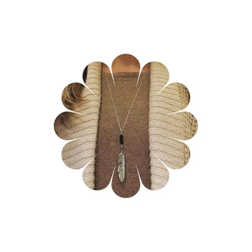 Sttiafay Boho Silber Feder Anhänger Halskette Kette Vulkanstein Charm Zigeuner Lange Kette Schmuck für Frauen und Mädchen von Sttiafay