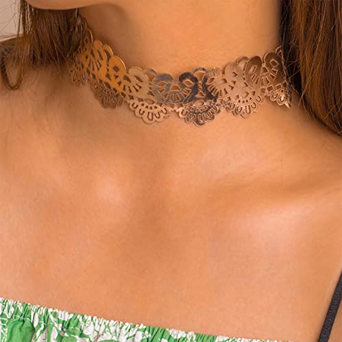 Sttiafay Gold Spitze Choker Halskette Übertrieben Klobig Kette Choker Kragen Halskette Gothic Statement Halskette Schmuck Für Frauen Teenager Mädchen von Sttiafay