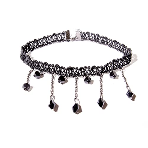 Sttiafay Gothic Schwarze Spitze Choker Halskette Kristall Tropfen Anhänger Halskette Sexy Quaste Kragen Choker Schmuck Für Frauen Mädchen von Sttiafay