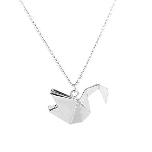 Sttiafay Origami Kranich Halskette Kette 3D Taube Anhänger Halskette Silber Lange Kette Lariat Halskette Schmuck für Frauen Teens von Sttiafay