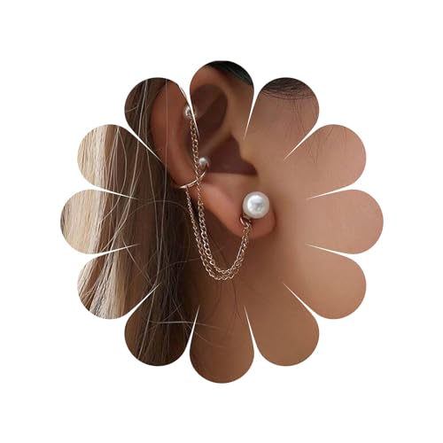 Sttiafay Perle Manschettenkette Ohrringe Ohrwickel Ohrringe Süße Hypoallergene Niedliche Nieten Nicht Durchbohrte Clip-on Kletterer Ohrringe Schmuck Für Frauen Mädchen von Sttiafay