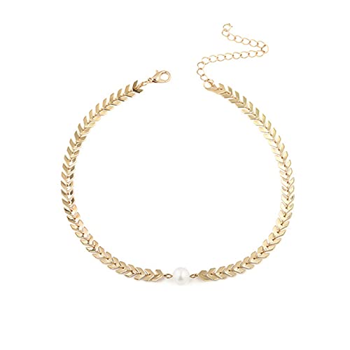 Sttiafay Perlen-Choker-Halskette Schlüsselbein Chian Strang Halskette Schmuck für Frauen und Mädchen (Gold) von Sttiafay