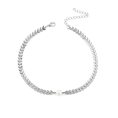 Sttiafay Perlen-Choker-Halskette Schlüsselbeinkette Strang Halskette Schmuck für Frauen und Mädchen (Silber) von Sttiafay