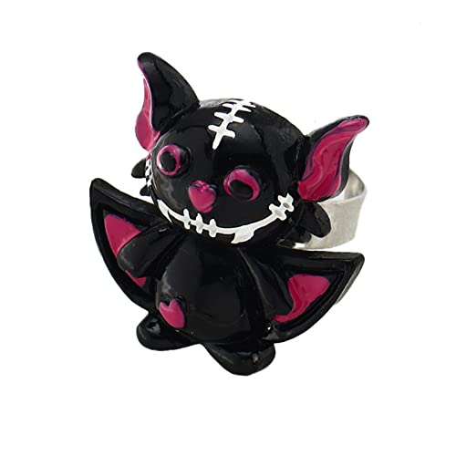 Sttiafay Persönlichkeit Harz Ring Halloween Lustiger Geist Kürbis Sensenmann Fledermaus Ring Offener Einstellbarer Ring Geschenk für Kinder Mädchen (Fledermaus) von Sttiafay