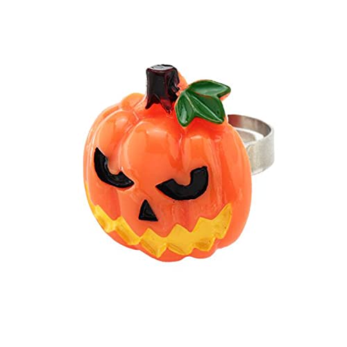 Sttiafay Persönlichkeit Harz Ring Halloween Lustiger Geist Kürbis Sensenmann Fledermaus Ring Offener Einstellbarer Ring Geschenk für Kinder Mädchen (Kürbis) von Sttiafay