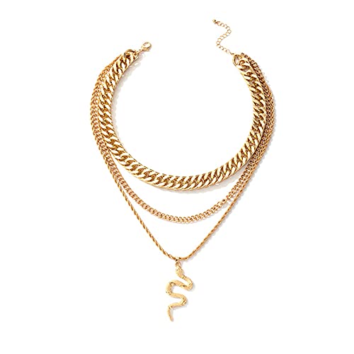 Sttiafay Punk Multilayer Chunky Chain Halskette Übertriebene Persönlichkeit Dicke Kette Halskette Choker Gold Schlange Anhänger Halskette Hip Hop Schmuck Teenager Mädchen und Frauen von Sttiafay